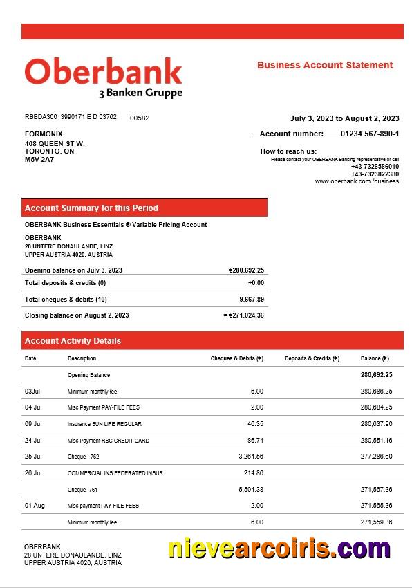 Oberbank company checking account statement